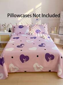 1 Pc Bedsheet, Bedding, Soft & Comfortable Mattress Protector, Valentine's Day Gift Bedsheet, Children Cartoon Love Geometry Pattern Bedsheet, Heart Shape Pattern Bedding Set, Home Decoration, Double Bed, Super King, King, Mother's Day Bedding, Washable Bedding Gift