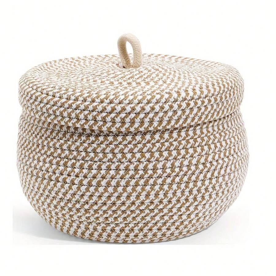 Round Woven Storage Basket With Lid - Decorative, Portable Home Organizer For Living Room, Bedroom, Kitchen - Mixed Colors, Under 3.2 Cu Ft Capacity, Ideal For Holiday Decor, Basket Storage | Decorative Storage Basket | Woven Construction, Basket Storage - Storage Box - View 1
