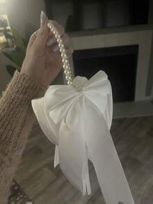 1件/2件婚礼花童花篮，带可爱珍珠手柄蝴蝶结缎带花篮，适合婚礼仪式 - 白色 - 查看 3