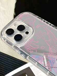 Funda para teléfono (1 unidad): Funda minimalista con dibujo lineal de ballena rosa en el océano. Compatible con phone 1, 12, 13, 14, 15 y 16 Pro Max. - Multicolor 2 - Ver 2