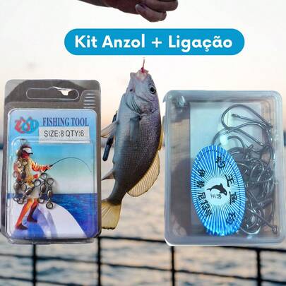 Kit Pesca Conector Giratorio de Aço e Anzol Pesca n13