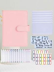 1 pièce Carnet de notes à feuillets mobiles avec bouton macaron, économies d'argent et comptabilité, 6 pochettes enveloppes, 12 fiches budgétaires, 2 étiquettes en anglais et 2 étiquettes colorées. Convient pour le défi de l'argent, la rentrée scolaire, fournitures scolaires