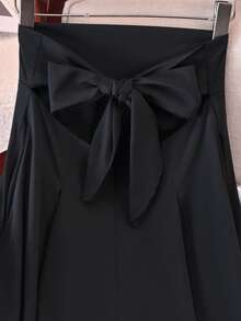 Europe And The United States Elegance Rave Outfitsfesival New A-Line Skirt Vacation Outfits Woman Umbrella Skirt Bow Day Big Swing Skirt Slim Waist Long Skirt Four Seasons Fashion With All Solid Color Women Half Skirt - 黑色 - 查看 6