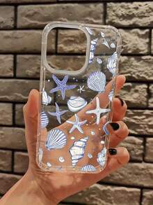 1pc Blue Shell Coastal Cowgirl Aesthetic Transparent Phone Case Compatible With Apple 16, 11, 15, 14, 13, 12 Pro Max, XR And Plus Models