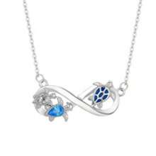 1pc Fashionable Artificial Zirconia Decorated Turtle/Dolphin/Feather/Penguin 8-Shaped Pendant Necklace, Suitable For Women's Daily Wear, Girlfriend Gifts, Family And Friend Gifts - Multicolor - View 4