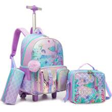 16inch Rolling Backpack For Girls School Backpack With Lunch Box Bag For Elementary Student Wheels Roller Trolley Luggage Bag For School School Accessories School Stuff