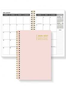 Trees Sổ kế hoạch 2026-2027, Sổ ghi lịch tuần và tháng, Sổ gáy xoắn, Sổ lịch học tập, Sổ nhật ký, Nâng cao năng suất, Kích thước 8*6 inch - Hồng - Xem 10