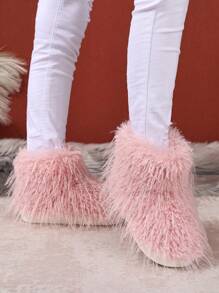 1 Pair Cute Faux Thermal Lined Solid Color Boots, Warm And Cozy