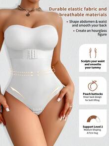 Women's Seamless One-Piece Shapewear Camisole Design, Front Closure, Anti-Slip, Waist & Abdomen Shaping, Snap Crotch - White - View 5