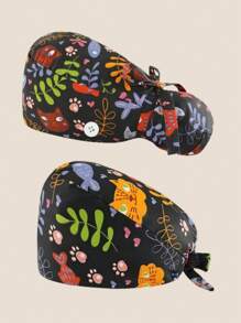 Set de 2 gorros de enfermera ajustables y bonitos con estampado, de talla única, que absorben el sudor, con correa elástica, adecuados para salón de belleza, veterinaria, médico, enfermera, trabajo de limpieza