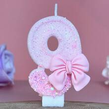 1 件数字形状蜡烛，0-9 数字蜡烛，浪漫派对首选数字蜡烛，用于生日蛋糕装饰，节日和周年纪念派对蛋糕数字蜡烛，闪亮数字设计 - 漸層粉領結 - 查看 22