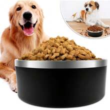 New-15  Dog Bowl For Food And Water, 40 Oz Stainls Steel Pet Feeding Bowl,  Non-Skid Double Wall Insulated Heavy Duty  Rubber Bottom For Medium Lar Sized Dogs (40 Ounc/5 C, Black) - 黑色 40 盎司 - 查看 1
