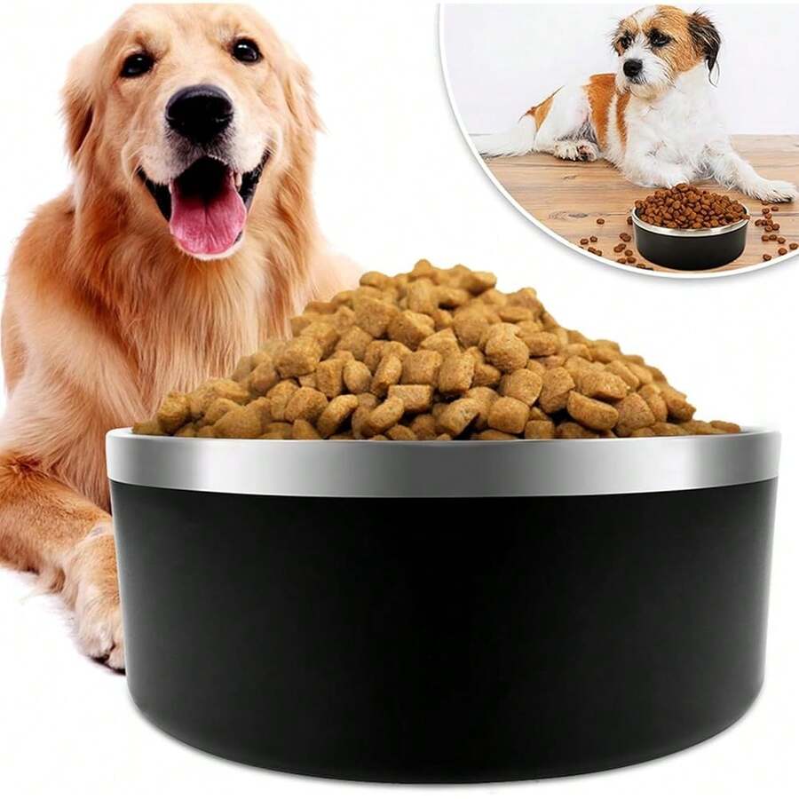 New-15 Dog Bowl For Food And Water, 40 Oz Stainls Steel Pet Feeding Bowl, Non-Skid Double Wall Insulated Heavy Duty Rubber Bottom For Medium Lar Sized Dogs (40 Ounc/5 C, Black) - 黑色 40 盎司 - 查看 1