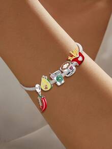 1Pc Fashionable Cute Avocado Charm Bead Fit For Women Bracelets Bangles DIY Jewelry Making And Daily Outfit Matching Jewelry Decoration For Girls - Silver - View 2