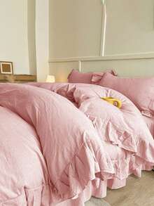 3 pièces Ensemble de literie rose crème fripé doux brossé, convient pour la chambre à coucher, la chambre d'amis, toutes les saisons, lavage en machine