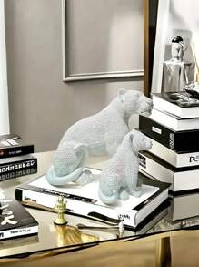 Europäischer Stil Heim-Deko Skulptur, silbrige Pünktchen Perlmutt Leoparden Statue Tisch-Ornament, Wohnzimmer Schlafzimmer Bücherschrank Dekorationen, Ostern, Vatertag, Muttertag, Valentinstag, Feiertags-Geschenke, Eröffnungs-Geschenk