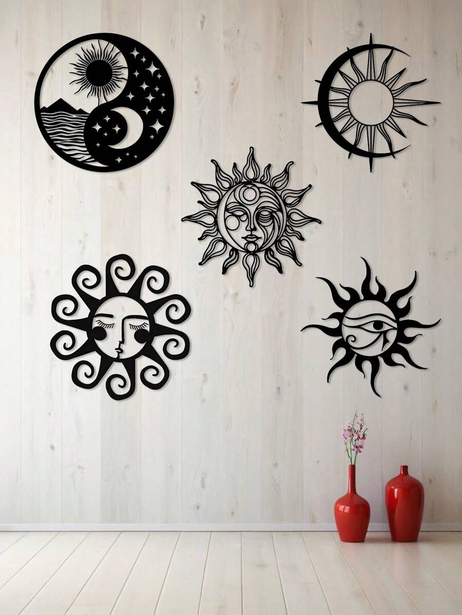 1 件工业风格铁艺艺术壁挂，经防锈处理，哑光黑色几何线条，抽象艺术，万圣节和开斋节的家居装饰