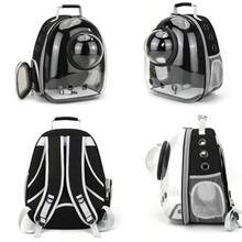 Cat Carrying Bag Space Pet Backpack Breathable Portable Transparent Backpack Puppy Transport Carrier Space Capsule Bag - 黑色 - 查看 5