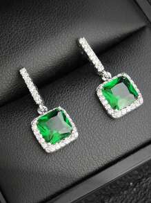 MOONSO 1 Pair Fashionable & Glamorous Pink Crystal Stud Earrings, Versatile For Formal Events, Party, Gift For Women