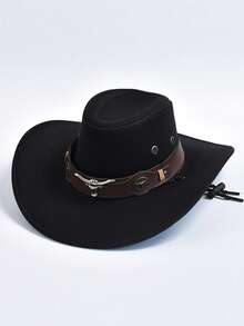 Western Cowboy Hat For Women Men Cow Head Decorate Fedoras Jazz Hat Street Cowboy Hat Cowgirl Hat Halloween - Coffee Brown - View 6