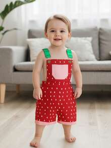 Little Baby Girl Watermelon Overalls Casual Square Neck Shorts Jumpsuit With Pockets For Summer - Green - View 3