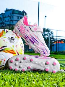 儿童钉鞋足球鞋，男童/女童学生人造草足球鞋，训练运动鞋 - 粉色 - 查看 6