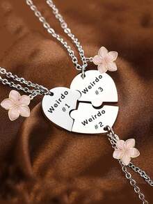 suteyi Dây chuyền Bff 3, Weirdo 1 Weirdo 2 Weirdo 3 Mặt dây chuyền trái tim bằng thép không gỉ hình hoa tình bạn dành cho bé gái Quà tặng trang sức Bestie Sisters Forever - Bạc - Xem 6