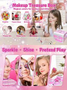 1 件套女孩公主主题化妆套装，包含化妆包、化妆工具、角色扮演梳妆台、口红、眼影、腮红、儿童装扮化妆玩具 - 彩色 - 查看 8