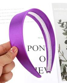 Wecoe Brown Satin Headband Women 1.6 Inch Wide Silk Headband Non Slip Fashion Neutral Colors Plain Hair Band DIY Holiday Hair Accessories For Women Girls Diademas Para Mujer Gifts - 紫色 2 - 查看 7