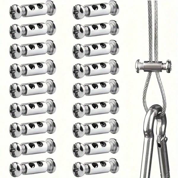 24/12 Stücke einstellbare Edelstahl Seilklemmen mit Endgewindestiften - geeignet für 1-2 mm Kabel, ideal zum Aufhängen von Lampen, Dekorationen, Feiertags-Dekorationen und Outdoor-Campingschlösser