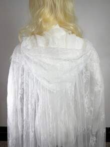 1pc Lace Hooded Cape Shawl, Black/White, For Wedding Bride, Holiday/Party Dress-Up