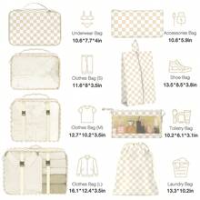 8 Set Travel Essentials, Suitcase Organizer Bags, Packing Cubes, Storage Bag, Travel Organizer Bags, Vacation Essentials, Travel Accessories, Cruise Essentials, Beach Essentials, Purse Essentials, School Supplies, Suitable For Organization And Storage - 卡其格子 - 查看 3