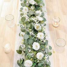 2 Piezas Corona artificial de eucalipto de 70 pulgadas, decorada con rosas blancas y hojas frescas, con enredadera de plástico verde para decoración romántica de bodas, compromisos, fiestas, ambiente de pared interior/exterior, decoración interior y exterior | Enredadera decorativa | Hojas verdes frondosas, decoración de eucalipto