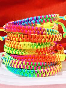 1/5/10/20 件彩虹手工编织可调节友谊手链，渐变色，适合男朋友和女朋友，多件装，适合日常佩戴和分享 - 彩色 - 查看 2