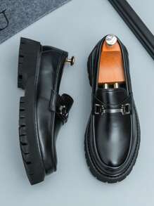 Men's Versatile Business Casual Shoes, Thick Sole Height Increasing Slip-On Loafers For Parties, Weddings, Formal Occasions