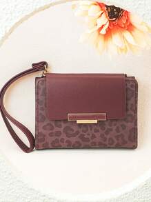Carteira curta feminina patchwork com cores contrastantes, bolsa porta-cartões multifuncional com estampa de leopardo, elegante porta-moedas com zíper de grande capacidade e fecho de pressão para jovens estudantes, leve, estilosa e prática para transporte, adequada como presente de Natal