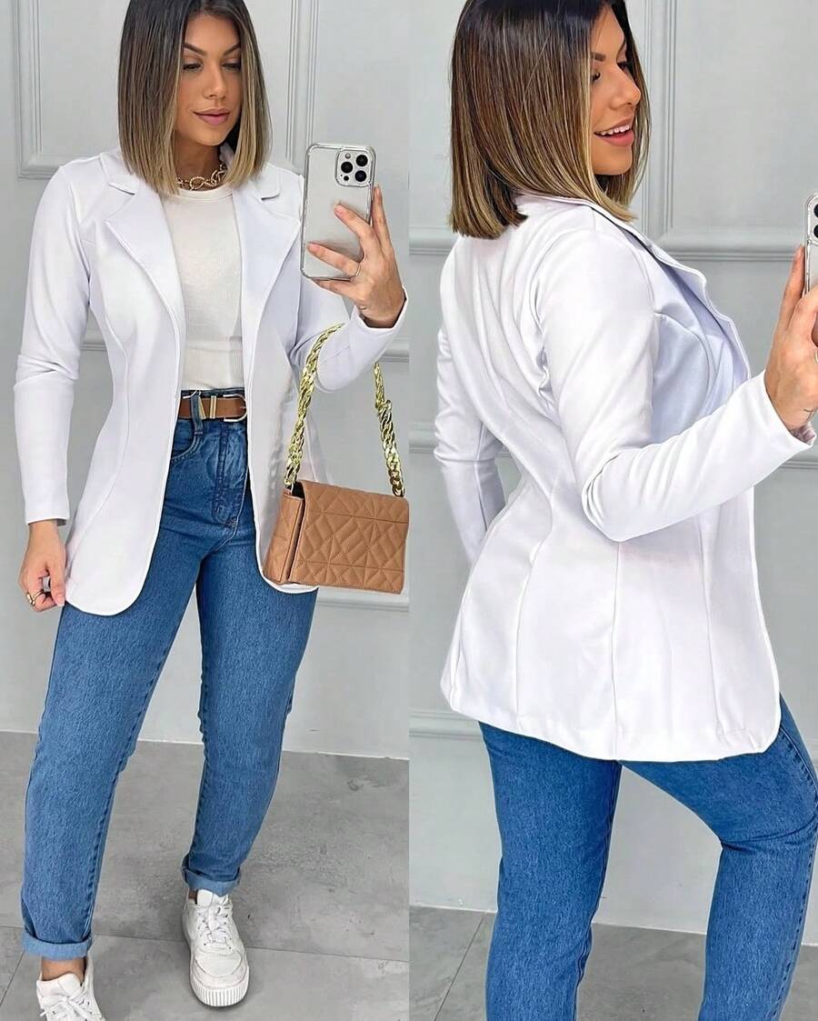 Women's Neoprene Blazer Stylish Formal Jacket - 白色 - 查看 1