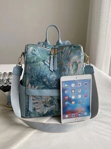 防盗油画图案复古尼龙双肩包女包，多功能时尚日用包，多口袋轻便旅行包，大容量简约书包，便捷书包，适合学生、护士、教师、商务人士、旅行度假、商务出差、日常通勤、购物、办公、约会、徒步、训练、工作、生日礼物、节日礼物 - 彩色 - 查看 11