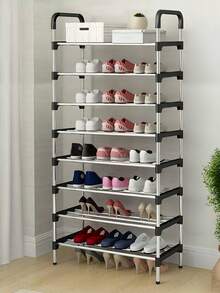 1pc Compact Metal Shoe Rack, Space Saver Shoe Storage Organizer, Minimalist Design, Sturdy, Fashionable, Easy Assembly & Disassembly, Portable, Suitable For Living Room, Bedroom, Entryway, Office, Home, Multi-Tier Storage, Holiday Gift