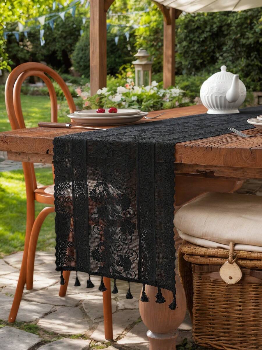 1 pieza Camino de mesa con borlas de campanilla, elegante camino de mesa estilo granja con flecos, adecuado para fiesta de cumpleaños, boda, decoración del hogar, sala de estar, comedor, cocina, dormitorio