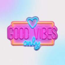 1 Pc Good Vibes Only Neon Sign, 14.76*10.03 In, USB Powered LED Sign, Positive Quote Wall Light, Bedroom Decor, Dorm Neon Light, Living Room Neon Sign, Party Room Decor - Good Vibes Only - View 2