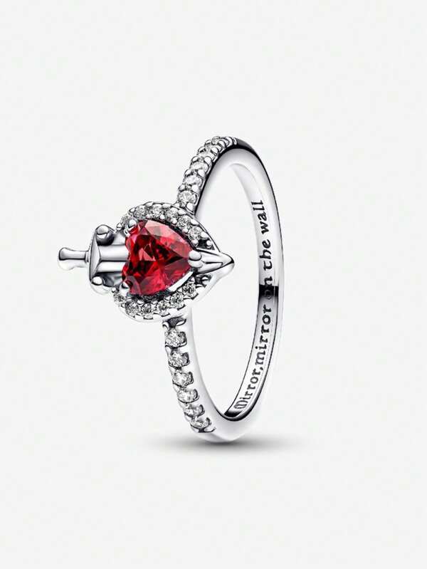 1 pieza Anillo con forma de corazón rojo de plata de ley 925 para mujer, accesorio de dedo vintage para combinar con atuendos diarios, decoración de joyería como regalo