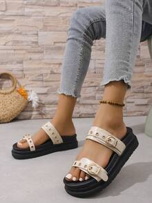 2025 Spring New Plus Size Women's Sandals, European And American Style Platform Outdoor Beach Sandals - Beige - View 3