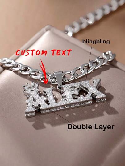 Customized Name Double Layer Curb Chain Necklace - 304 Stainless Steel Gold Color Hip Hop 3D Shiny Pendant For Men, Personalized Gift For Him, Dad, Couple (Father's Day, Graduation, Mother's Day), Party Accessory, Hip Hop Style, Exquisite Craftsmanship, Couple Jewelry, Fashion Accessory, Jewelry, Stylish Jewelry, Graduation Gift, Black, Silver, Gold, Stylish, Colorful, Vintage, Unisex, Casual, Cuties, Custom, Personalized, Unique, For Anniversaries, For Birthdays, For Graduation, For Party,Chic Autumn