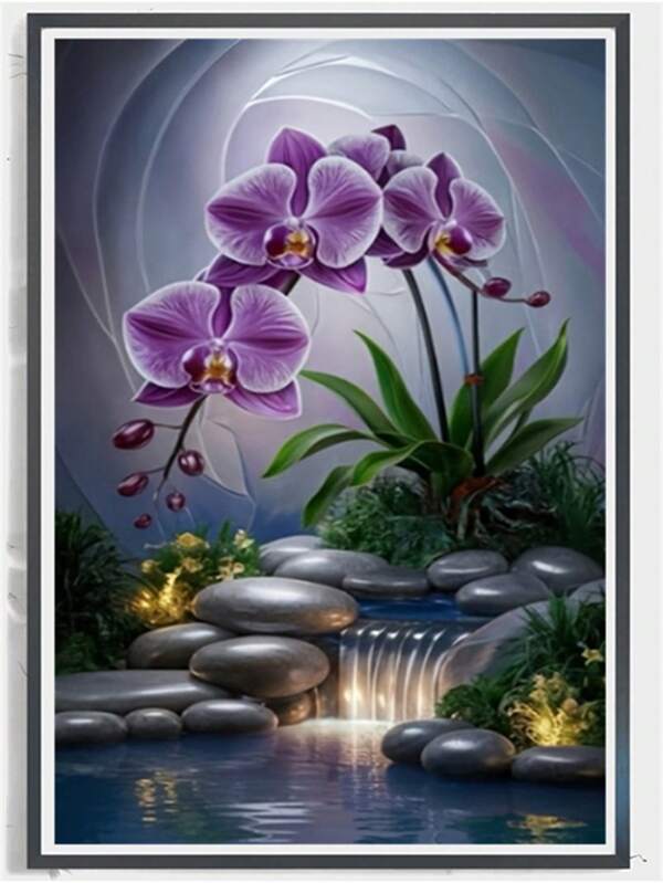 1 pieza Pintura de diamantes - Orquídea en el vacío Kit de pintura de diamantes DIY 5D de perforación completa, decoración de pared para el hogar adulto, arte de mosaico de bordado. Regalo perfecto para el Día del Padre, Día de la Madre, Día de San Valentín, sin marco