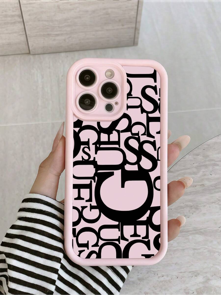 Funda de teléfono a prueba de golpes, a prueba de agua y resistente a los arañazos con monograma de letra rosa y negra, compatible con Apple 16, 15, 14, 13, 12, 11 Pro Max y Series, versión internacional, no la versión nacional - Multicolor - Ver 1