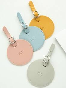 Takeoak 1pc Personalized Initials Luggage Tag For Suitcases Customized Monogram Name Round Luggage Tags With Privacy Name Card Custom Vegan Leather Tag Travel Bag Backpack Tags Gift TagsTravel Accessories Handmade Chic Travel Gift Birthday Bridesmaid Gifts For Friends - Multicolor - View 6