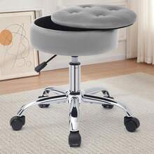 Swivel Vanity Stool Chair For Makeup Room, Rolling Stools With Wheels, Round Rolling Stool With Storage, Desk Stool With Wheels, Adjustable Stool, Office Stool, Ottoman Stool, Grey 14.2 In D - Grey - View 1