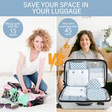 8 Set Travel Essentials, Suitcase Organizer Bags, Packing Cubes, Storage Bag, Travel Organizer Bags, Vacation Essentials, Travel Accessories, Cruise Essentials, Beach Essentials, Purse Essentials, School Supplies, Suitable For Organization And Storage - 藍色格子 - 查看 6
