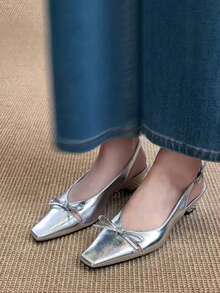 法式蝴蝶结包头高跟凉鞋，踝带粗跟鞋，夏季女鞋